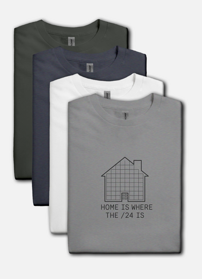 Homelab-inspired t-shirt in sport grey, house grid design with server rack